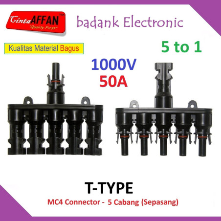MC4 Cabang 5 (5-IN to 1-OUT) 5T T-Type 1000V Max 50A Solar Panel Surya